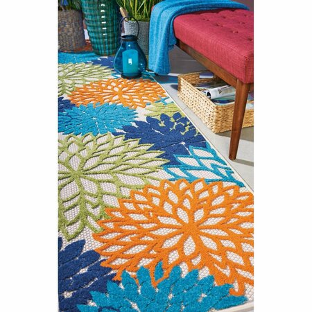 Homeroots 2 x 12 ft. Multi Color Floral Indoor & Outdoor Runner Rug 384626